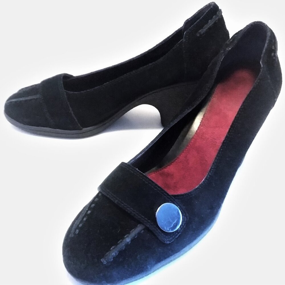 Aerosoles Black Suede Leather Pumps Womens Size 9M Smoothie 3.25 Inch Wedge Heel